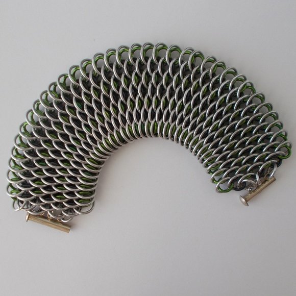 Chain Maille Bracelet Wide Cuff Slide Lock Clasp - Picture 3 of 4